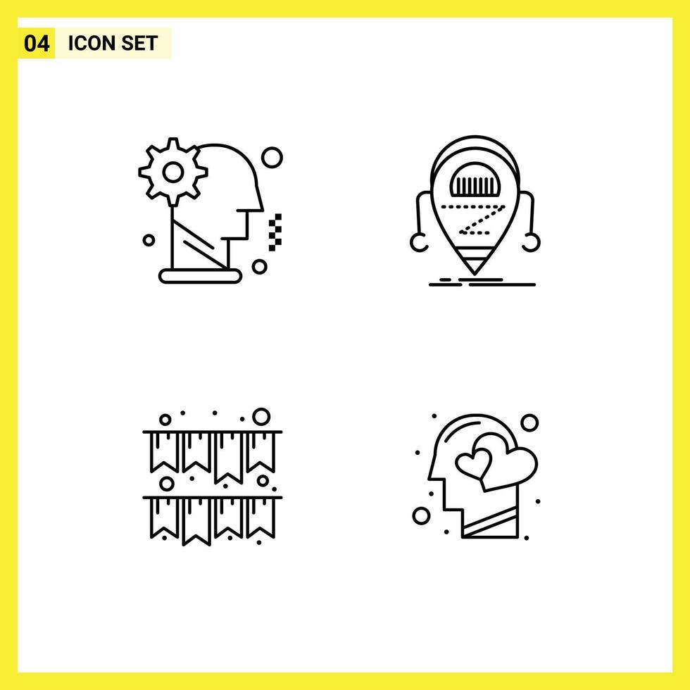 4 Creative Icons Modern Signs and Symbols of brain technology mechanism beta garland Editable Vector Design Elements