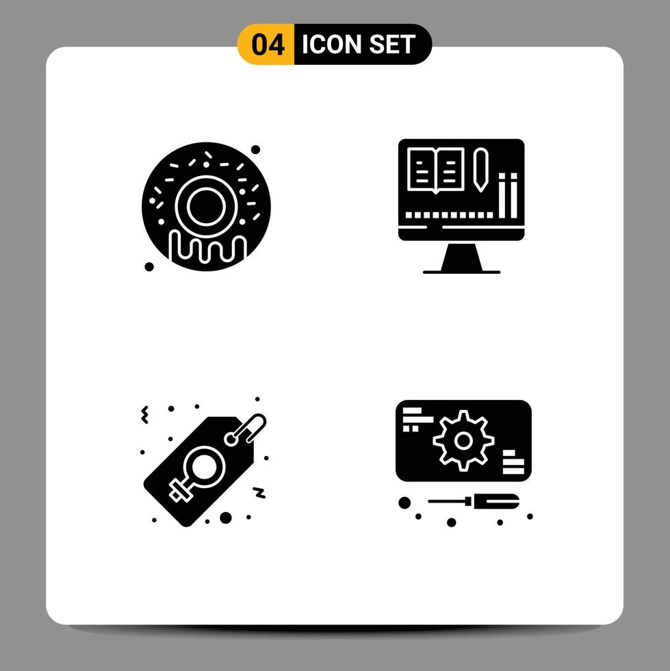4 Universal Solid Glyph Signs Symbols of food women sign monitor label recuperation Editable Vector Design Elements