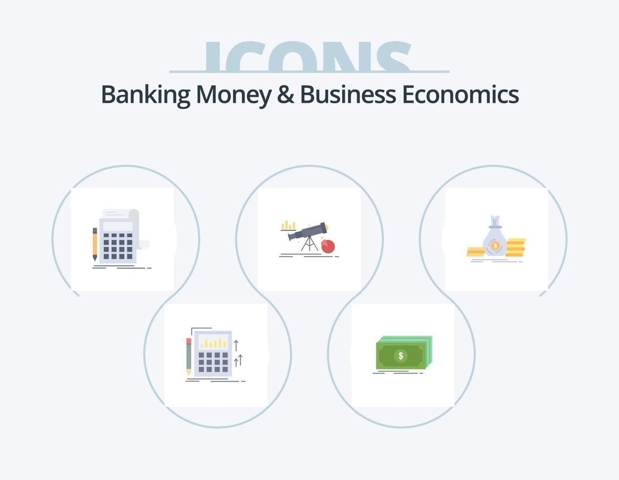 Banking Money And Business Economics Flat Icon Pack 5 Icon Design. investment. accumulation. funds. prediction. forecast vector