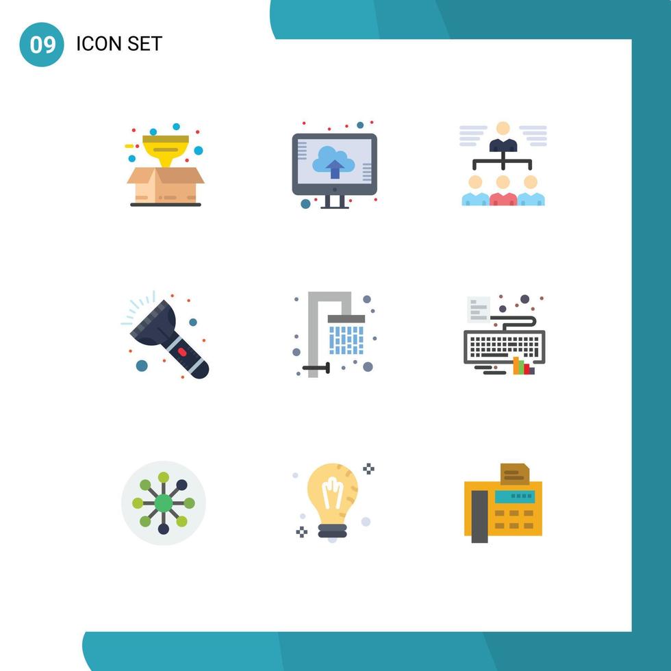 Group of 9 Modern Flat Colors Set for water torch businessman light group Editable Vector Design Elements