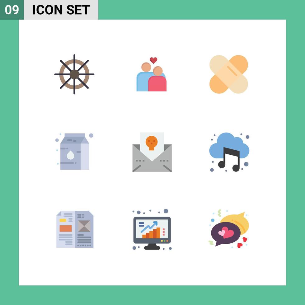 9 Universal Flat Color Signs Symbols of mail halloween patch envelope milk Editable Vector Design Elements