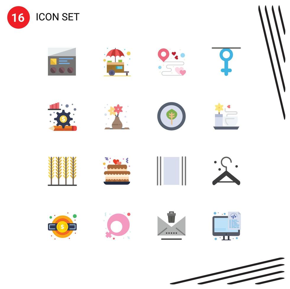 User Interface Pack of 16 Basic Flat Colors of queen gender street party love Editable Pack of Creative Vector Design Elements