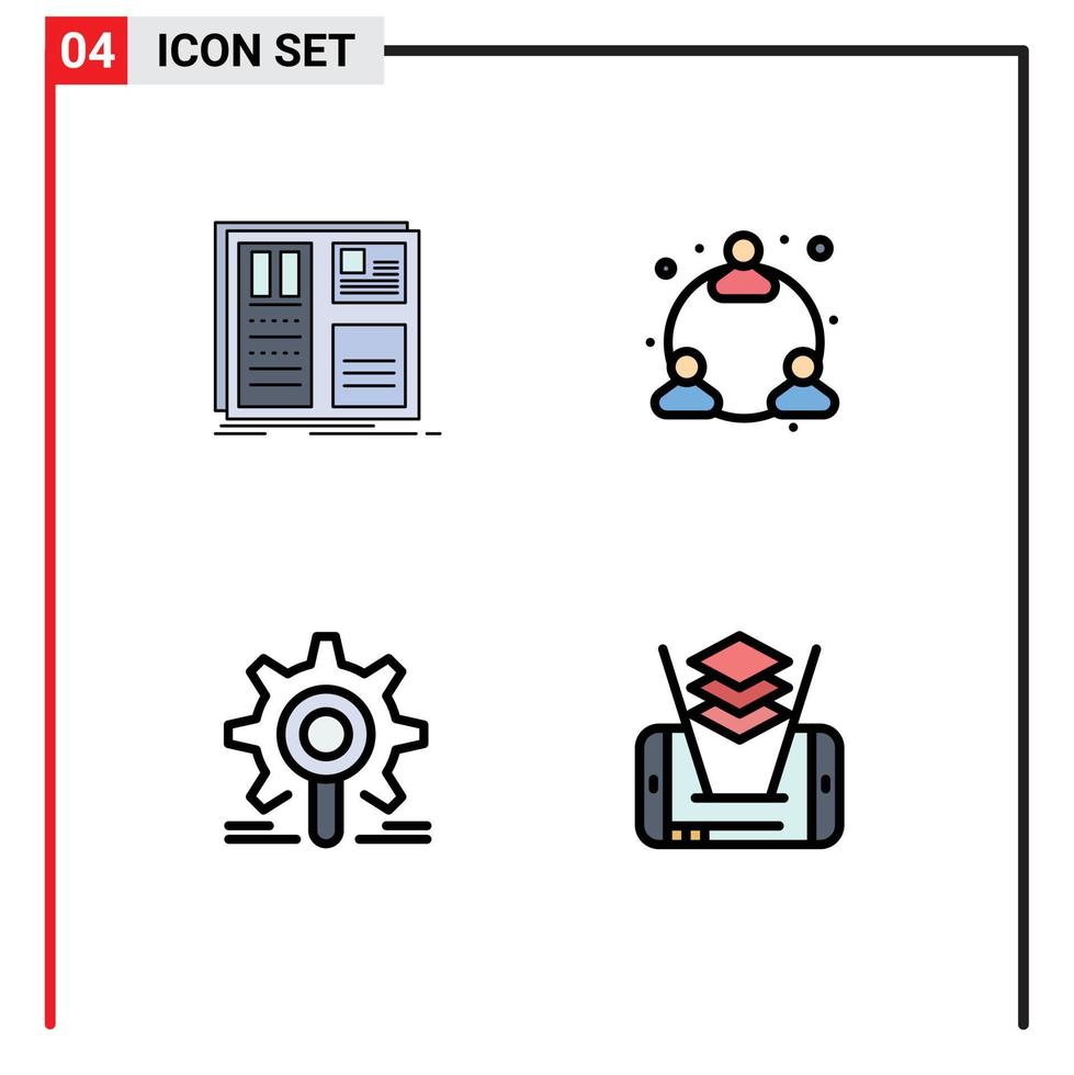 Filledline Flat Color Pack of 4 Universal Symbols of design gear layout user research Editable Vector Design Elements