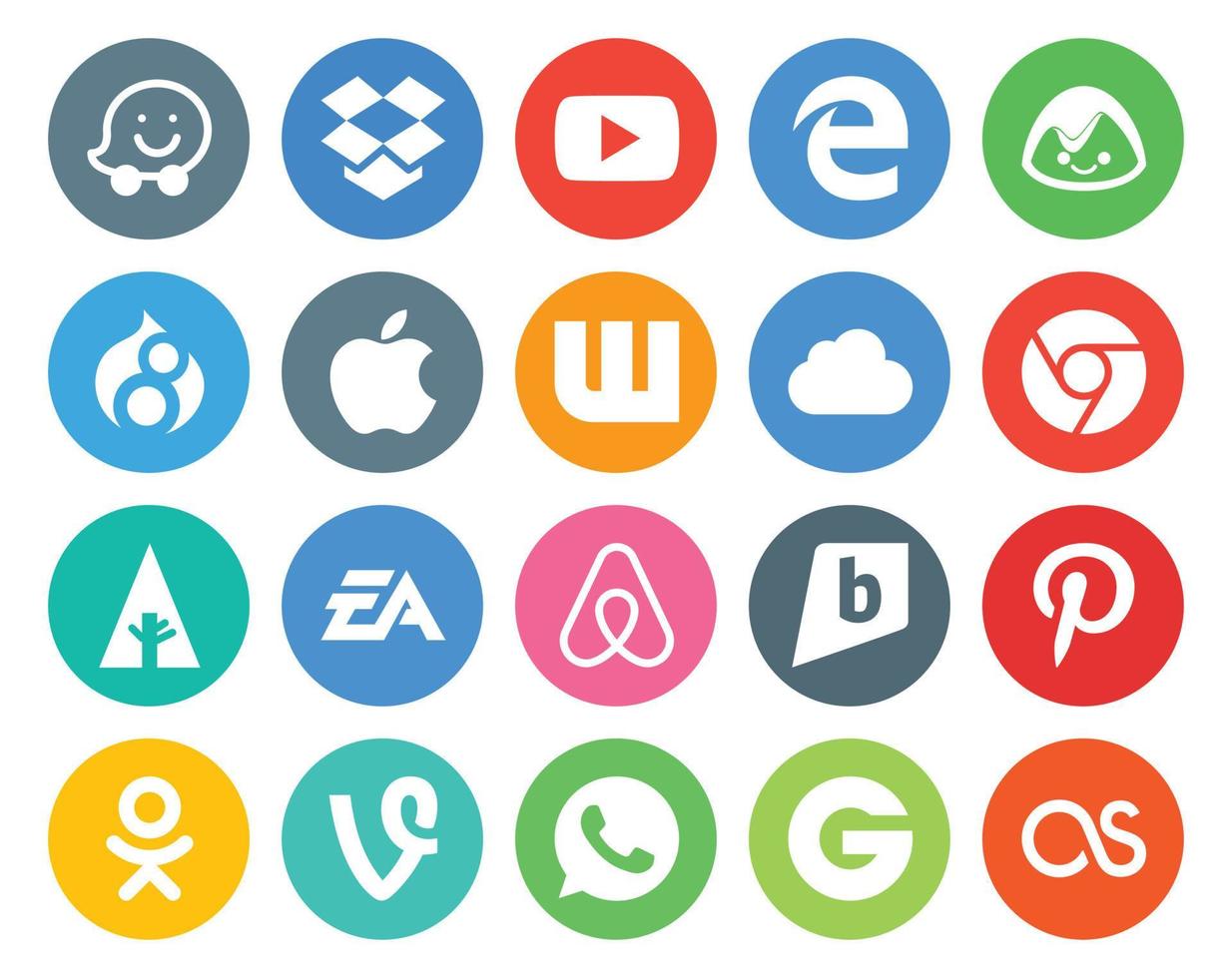 20 social medios de comunicación icono paquete incluso pinterest aire bnb Wattpad Deportes electrónica letras vector