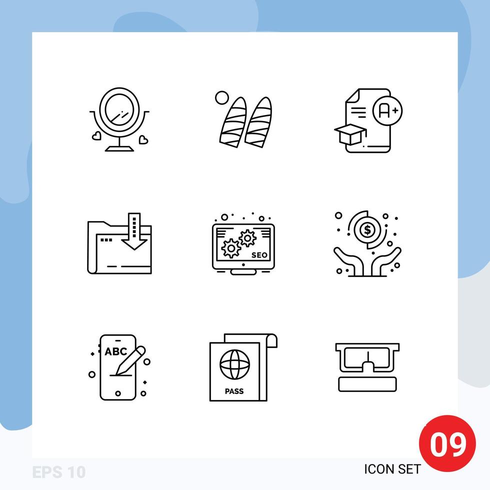 Group of 9 Modern Outlines Set for marketing computing document dawonlod a Editable Vector Design Elements
