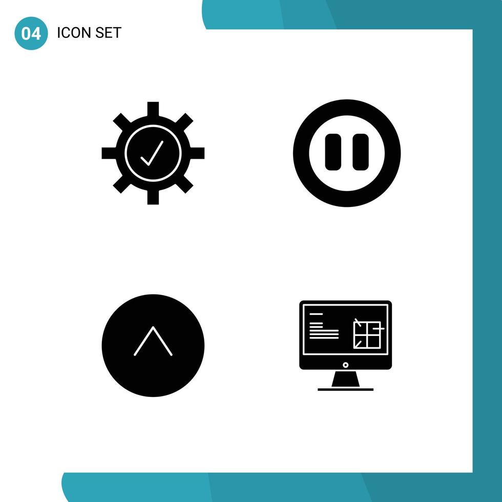 4 Universal Solid Glyph Signs Symbols of protection computer controls arrow repair Editable Vector Design Elements