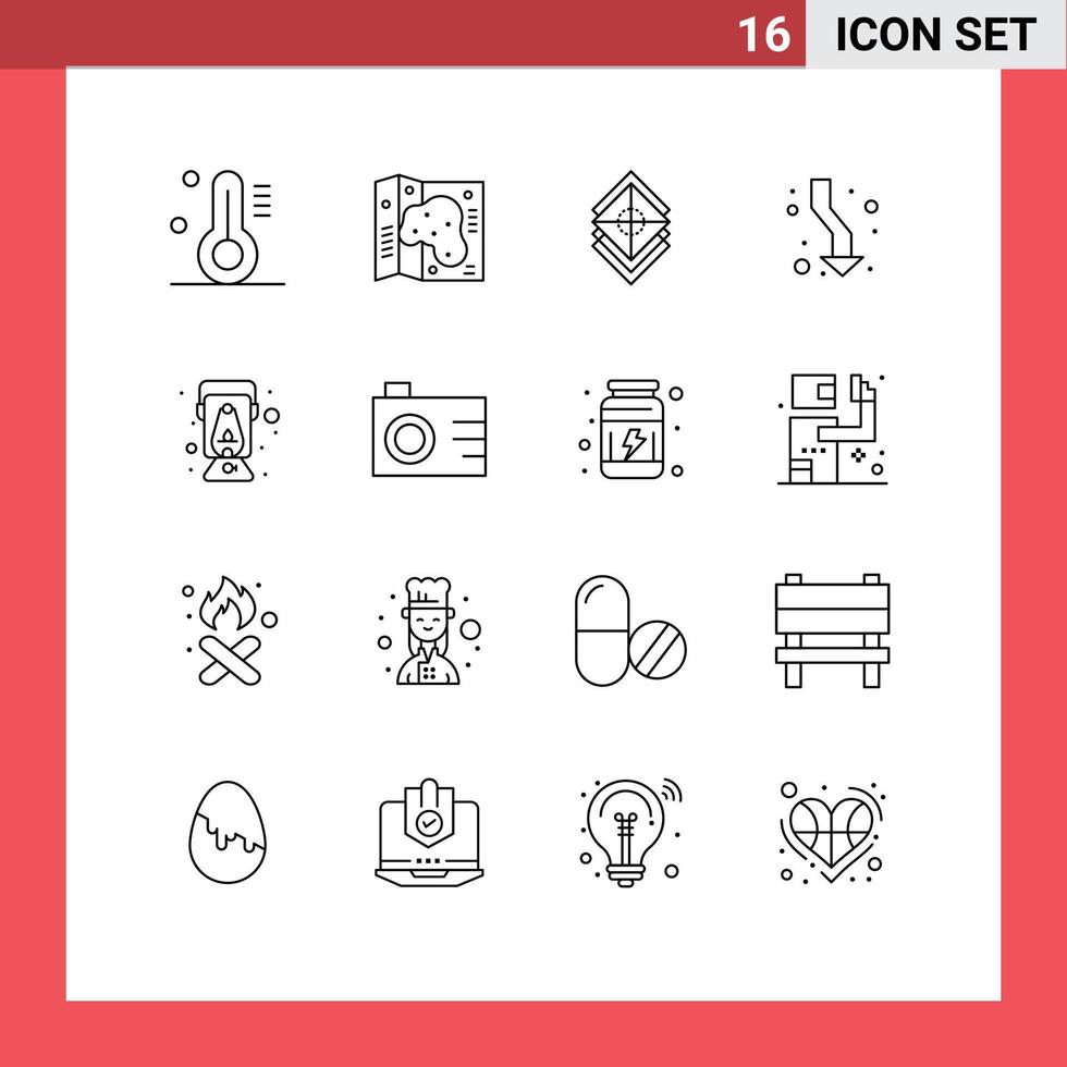 Pack of 16 Modern Outlines Signs and Symbols for Web Print Media such as lamp direction design up arrow Editable Vector Design Elements