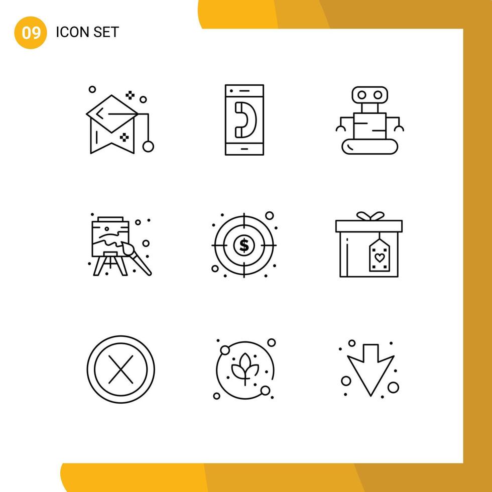 Set of 9 Vector Outlines on Grid for money arts conversation art space Editable Vector Design Elements