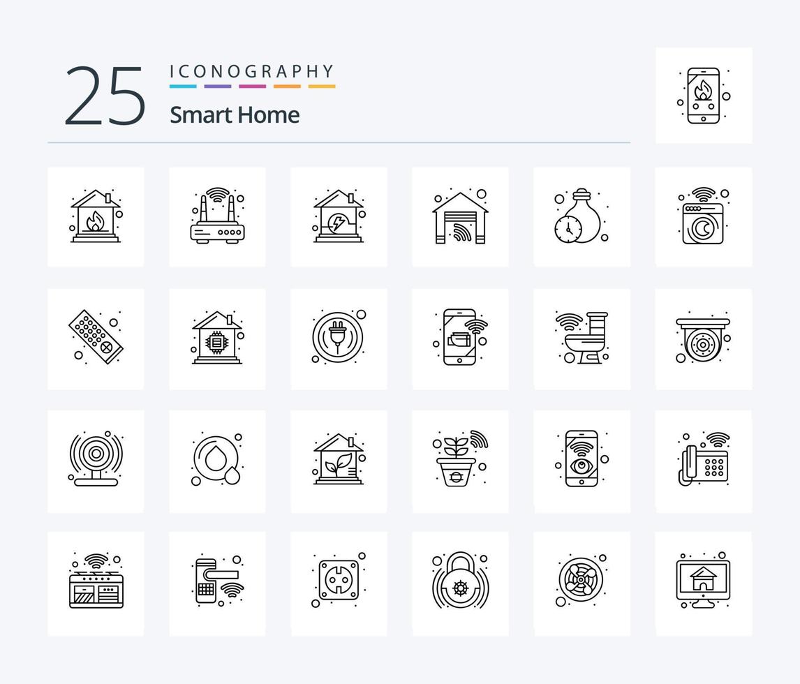 Smart Home 25 Line icon pack including timers. lighting. house. home. house vector