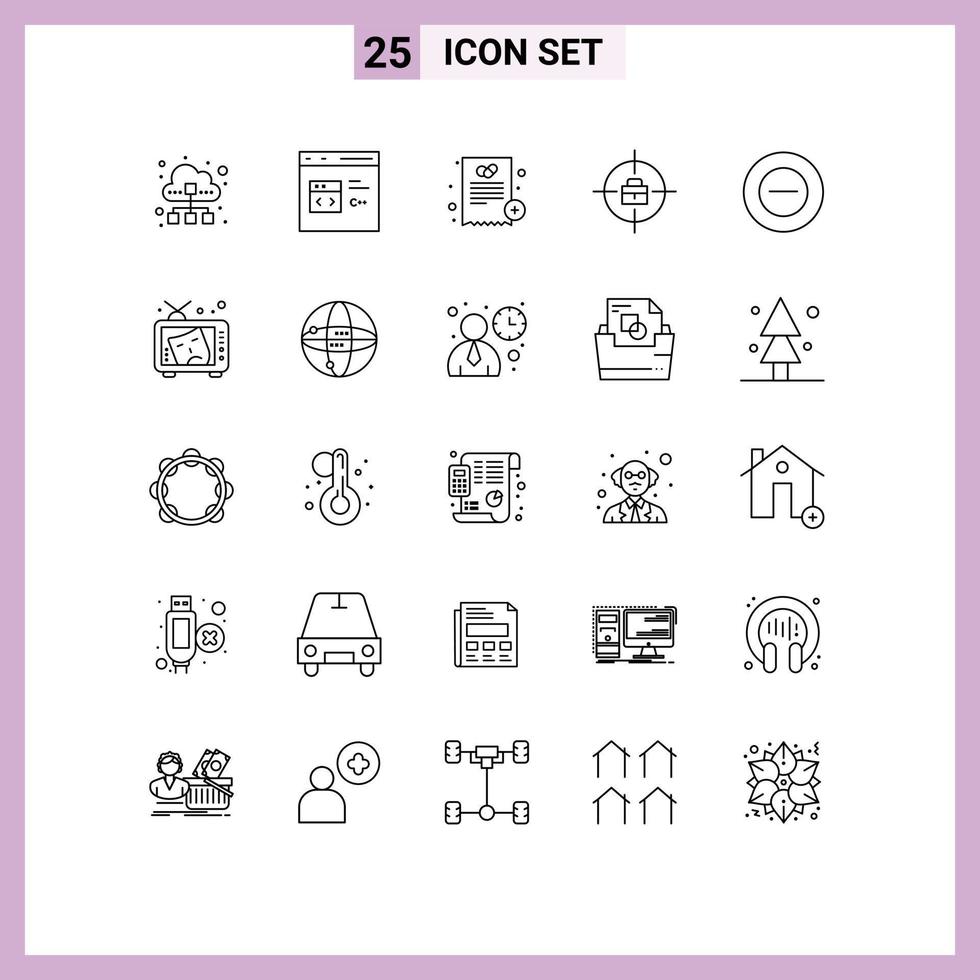 Universal Icon Symbols Group of 25 Modern Lines of no bag develop target medical Editable Vector Design Elements