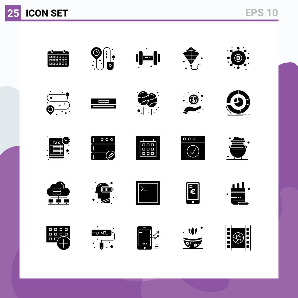 Group of 25 Modern Solid Glyphs Set for money dividends gym distribution flying Editable Vector Design Elements