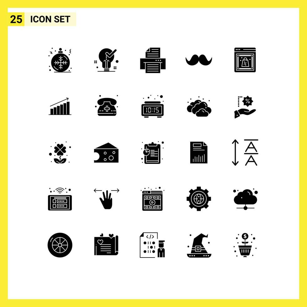 Set of 25 Modern UI Icons Symbols Signs for discount male tick movember moustache Editable Vector Design Elements