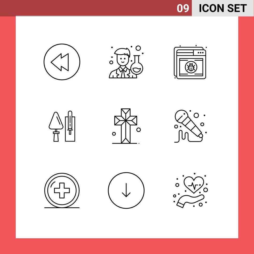 9 Universal Outlines Set for Web and Mobile Applications church tool shield masonry brickwork Editable Vector Design Elements