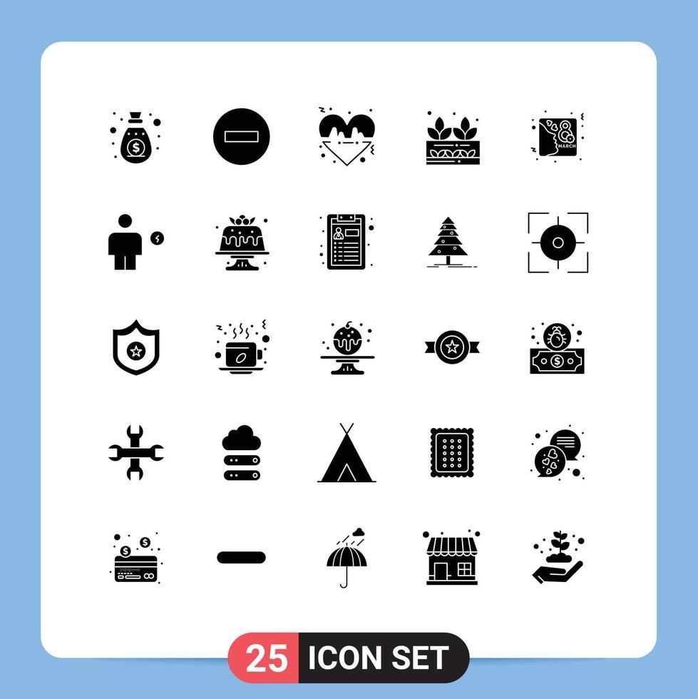 User Interface Pack of 25 Basic Solid Glyphs of card nature stop grower love Editable Vector Design Elements