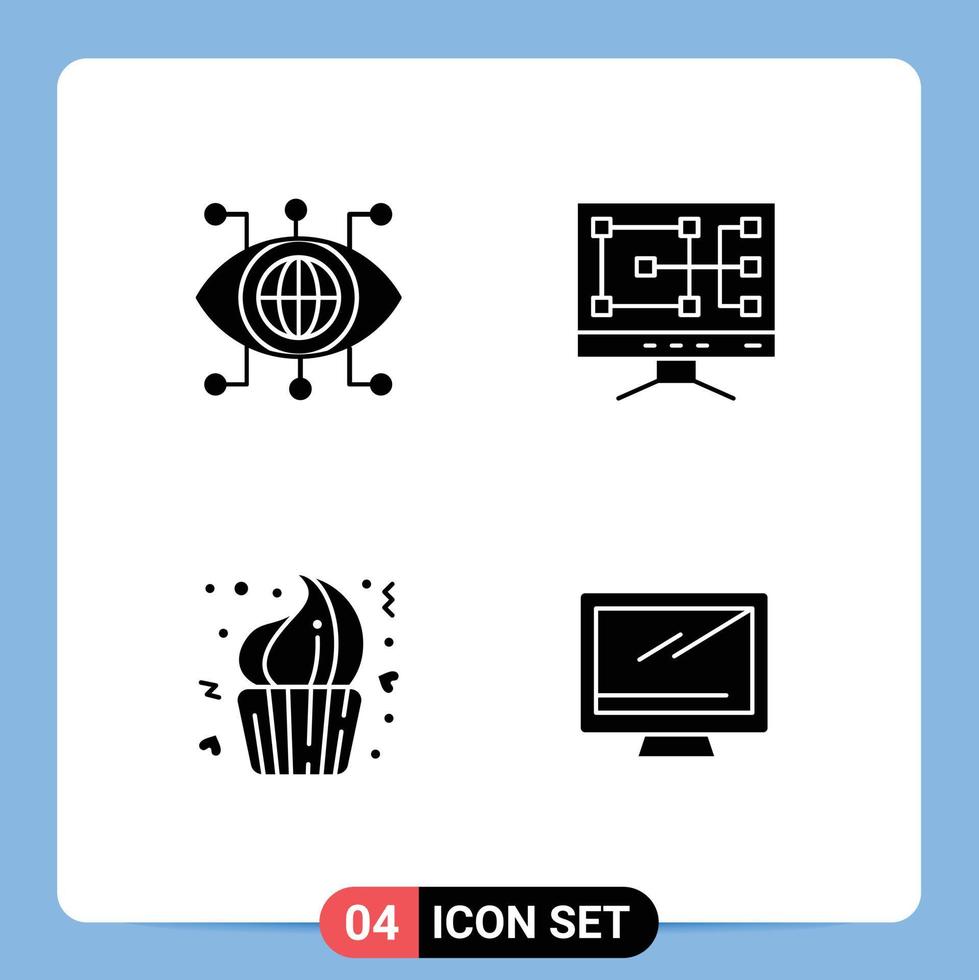 4 User Interface Solid Glyph Pack of modern Signs and Symbols of data cup vision repair dessert Editable Vector Design Elements