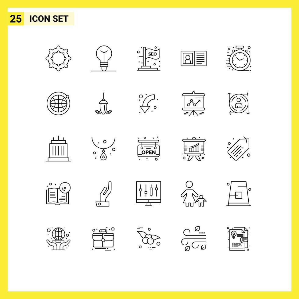 Mobile Interface Line Set of 25 Pictograms of office business seo fast info Editable Vector Design Elements