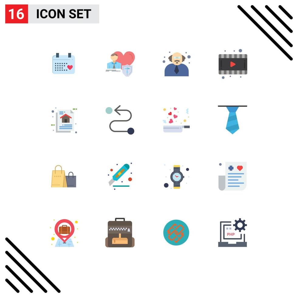 Modern Set of 16 Flat Colors Pictograph of data architecture architecture heart video film Editable Pack of Creative Vector Design Elements