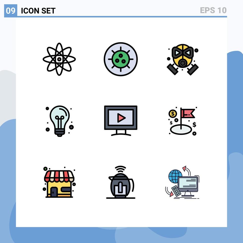 Universal Icon Symbols Group of 9 Modern Filledline Flat Colors of video monitor mask light education Editable Vector Design Elements