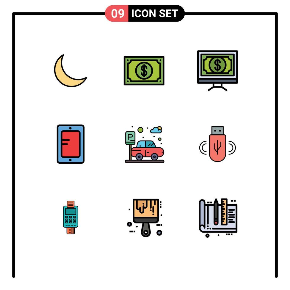 Set of 9 Modern UI Icons Symbols Signs for school online wearable mobile money Editable Vector Design Elements