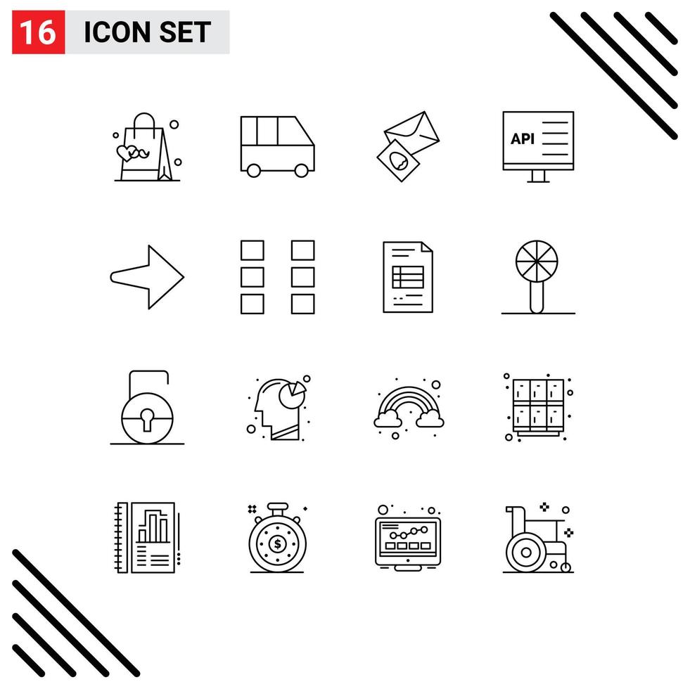 Set of 16 Modern UI Icons Symbols Signs for arrow develop massege computer app Editable Vector Design Elements