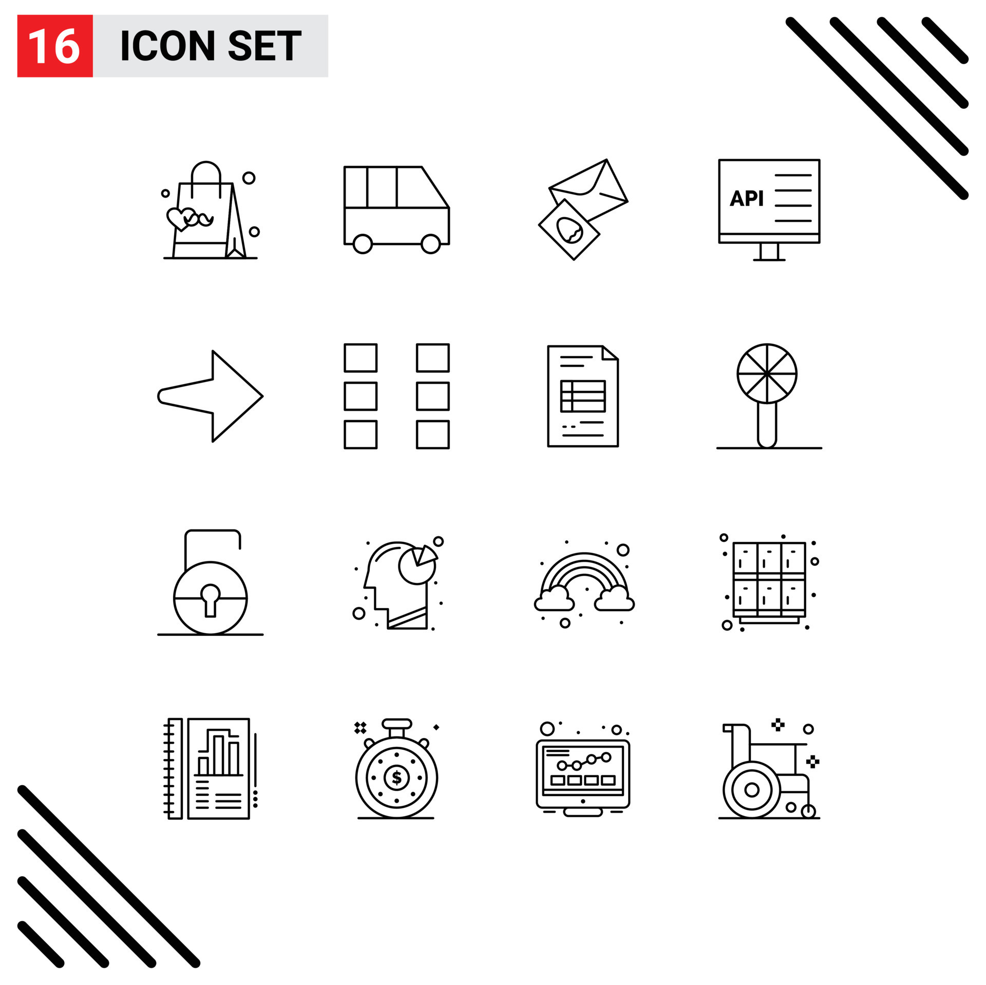 Set of 16 Modern UI Icons Symbols Signs for arrow develop massege ...