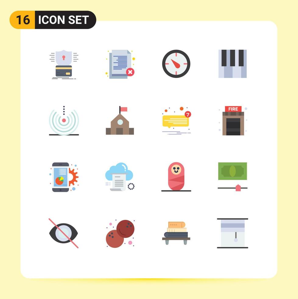 Group of 16 Flat Colors Signs and Symbols for devices piano recruitment music timer Editable Pack of Creative Vector Design Elements