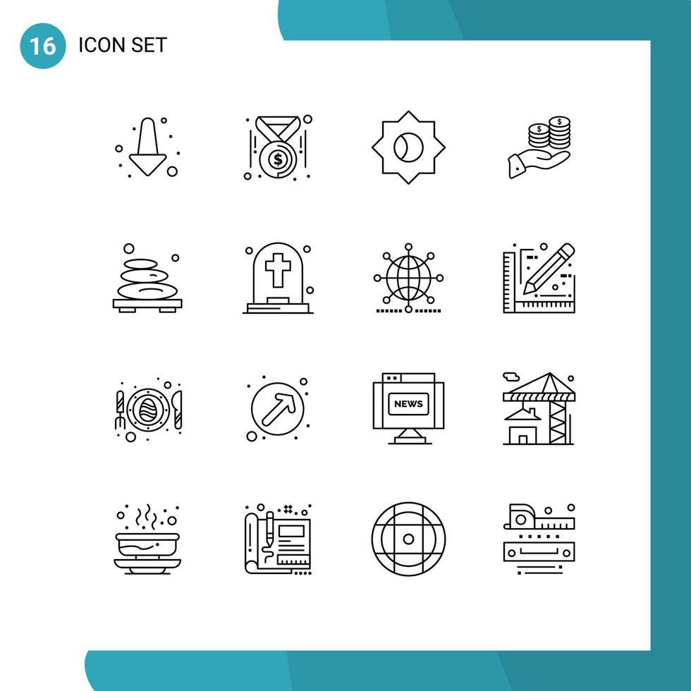 Modern Set of 16 Outlines and symbols such as save guardar setting finance coin Editable Vector Design Elements