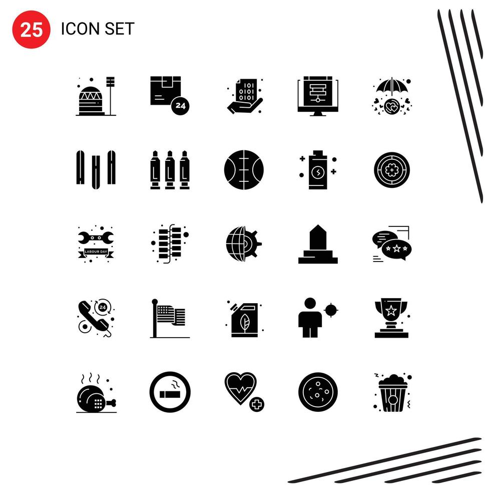 Group of 25 Modern Solid Glyphs Set for database cloud shipping coding share Editable Vector Design Elements