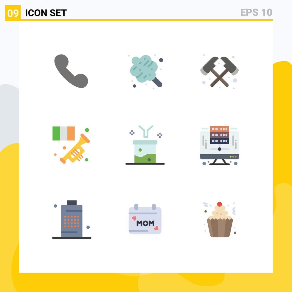 9 9 plano color concepto para sitios web móvil y aplicaciones datos filtración grande datos y Ciencias concepto fuego trompeta instrumento editable vector diseño elementos