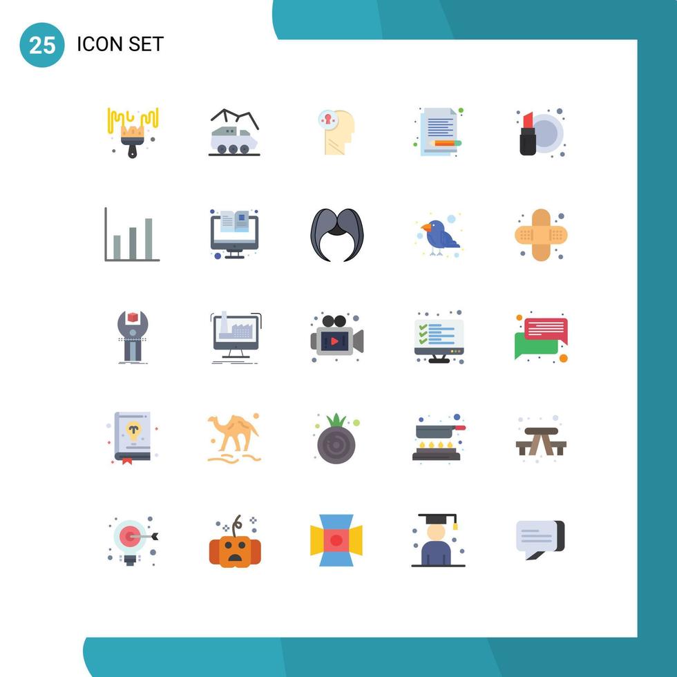 Group of 25 Modern Flat Colors Set for text list memo transport item list mind Editable Vector Design Elements