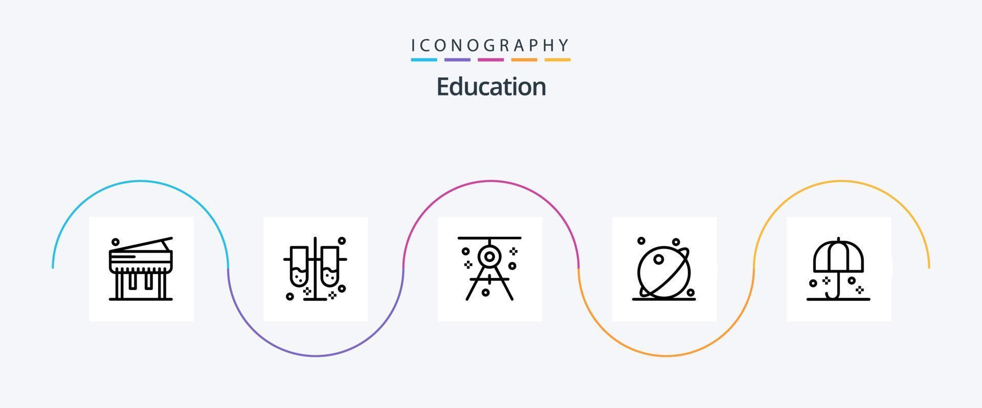 Education Line 5 Icon Pack Including insurance. space. compass. planet. astronomy vector