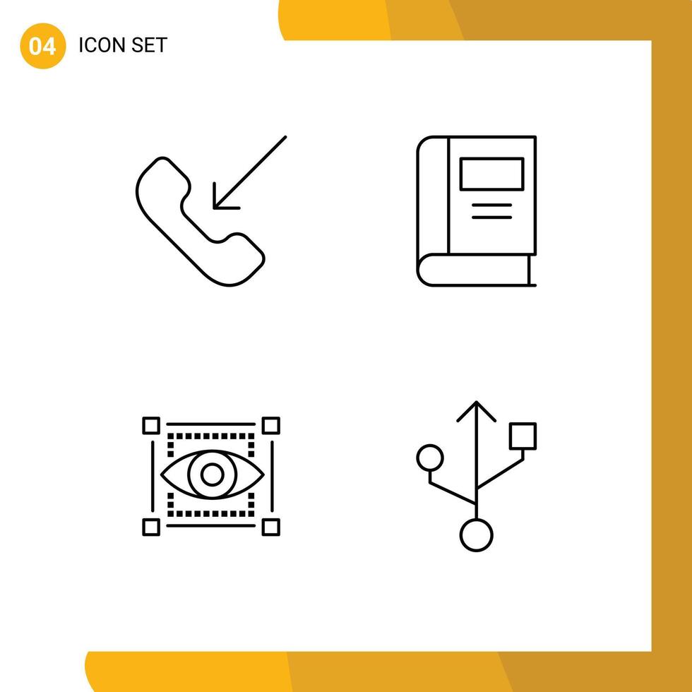 4 User Interface Line Pack of modern Signs and Symbols of call view phone knowledge eye Editable Vector Design Elements