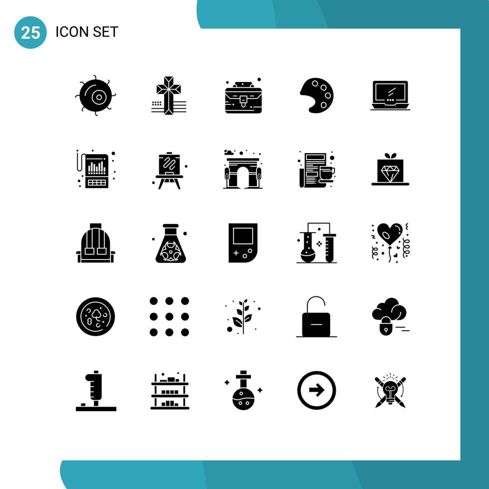 25 Universal Solid Glyph Signs Symbols of laptop device portfolio monitor tools Editable Vector Design Elements
