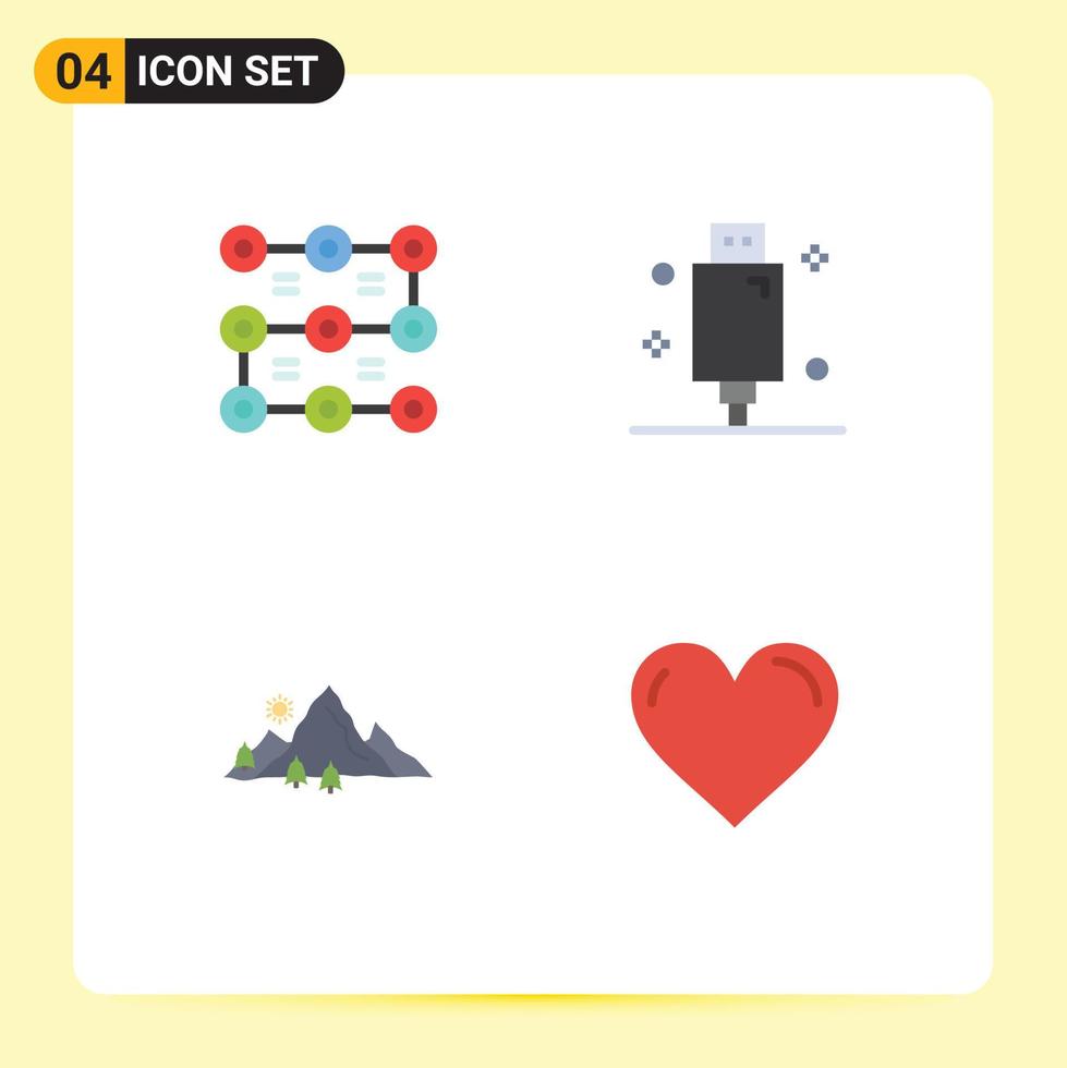 Flat Icon Pack of 4 Universal Symbols of lock mountain security electric hill Editable Vector Design Elements