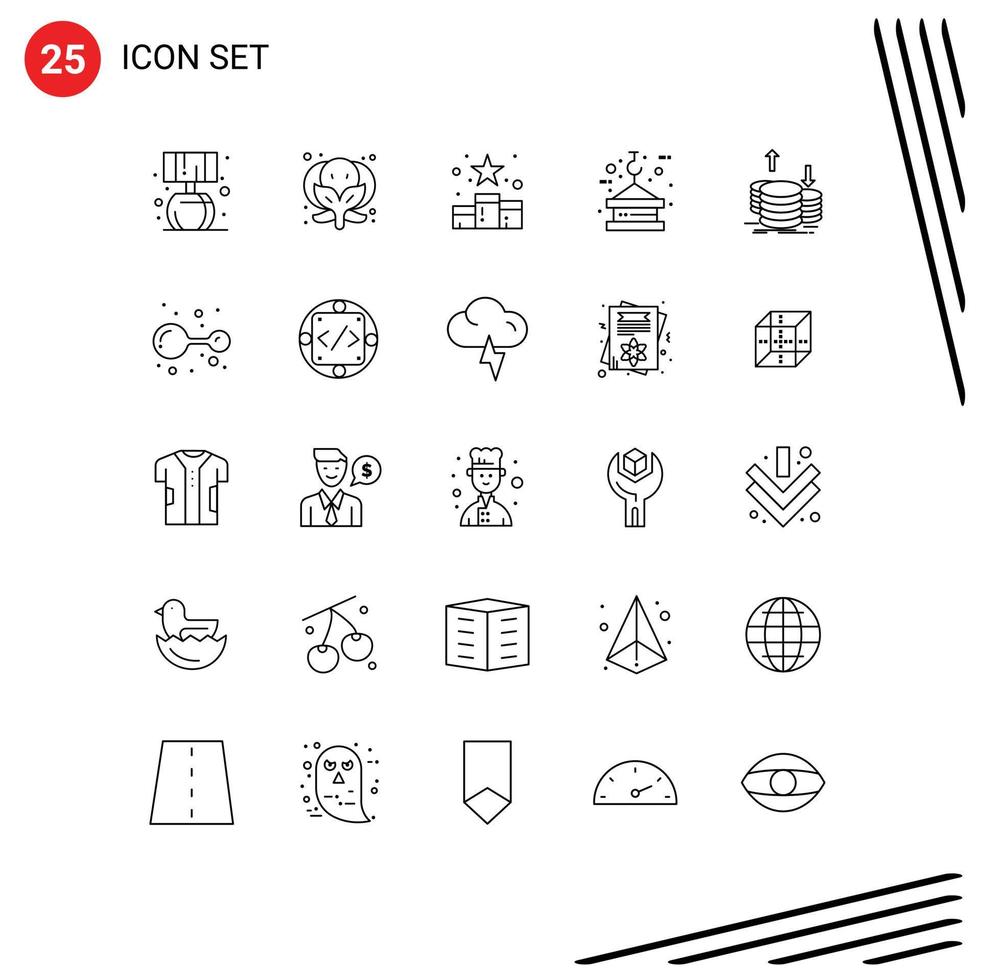 25 User Interface Line Pack of modern Signs and Symbols of finance tower rating rope hook Editable Vector Design Elements