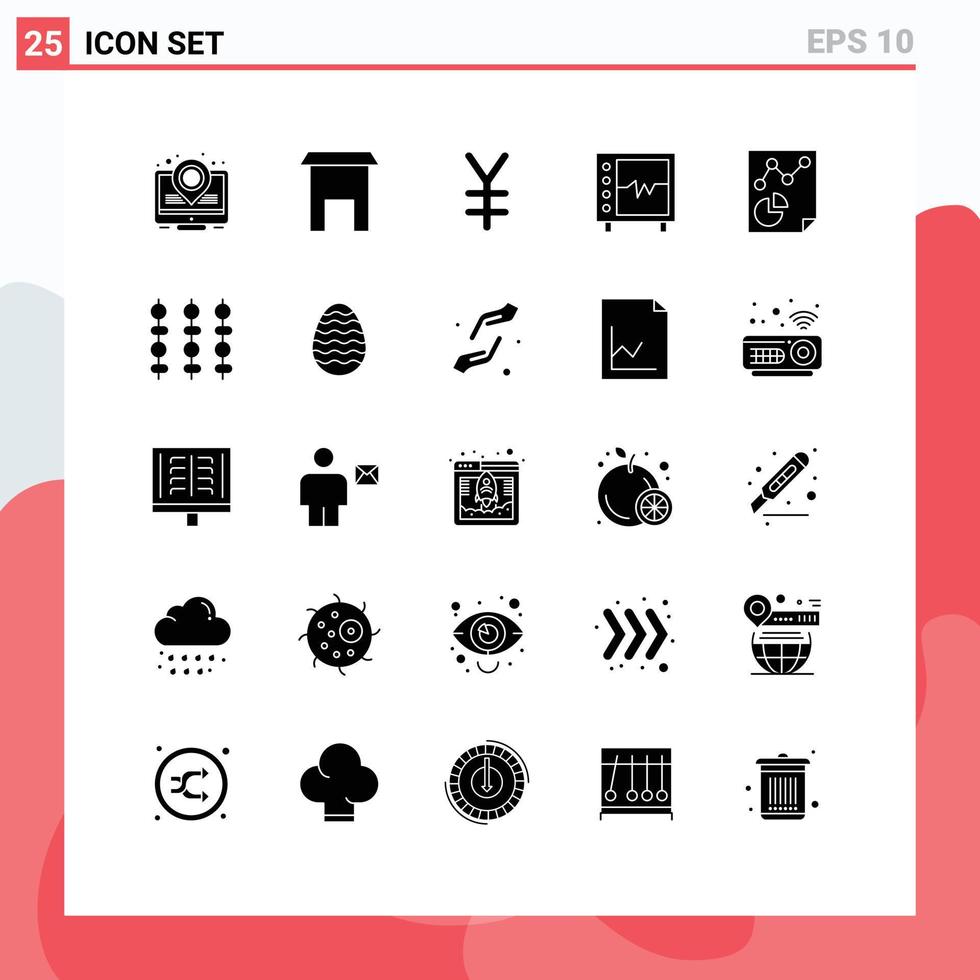 Modern Set of 25 Solid Glyphs and symbols such as paper data finance medicine heart Editable Vector Design Elements