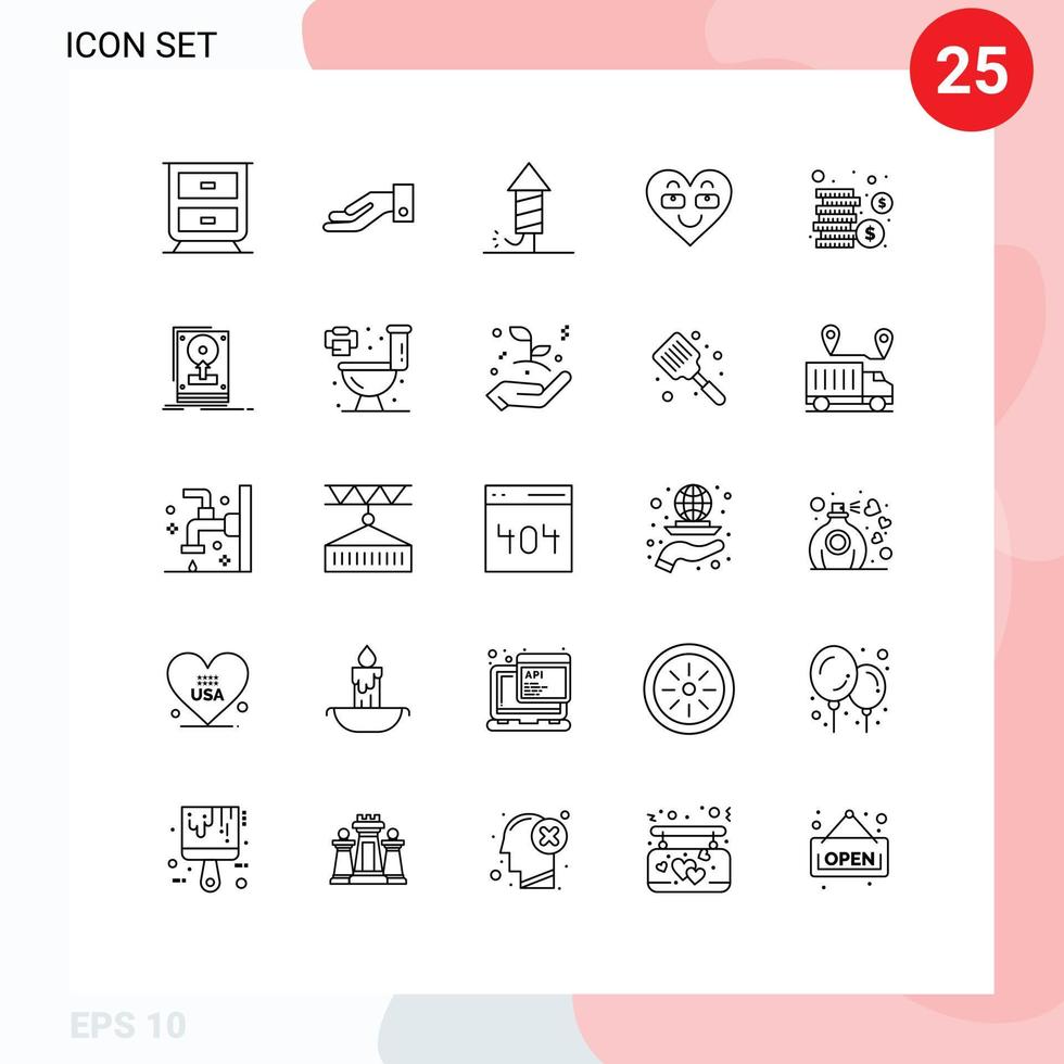 Group of 25 Modern Lines Set for install coins holiday cash favorite Editable Vector Design Elements