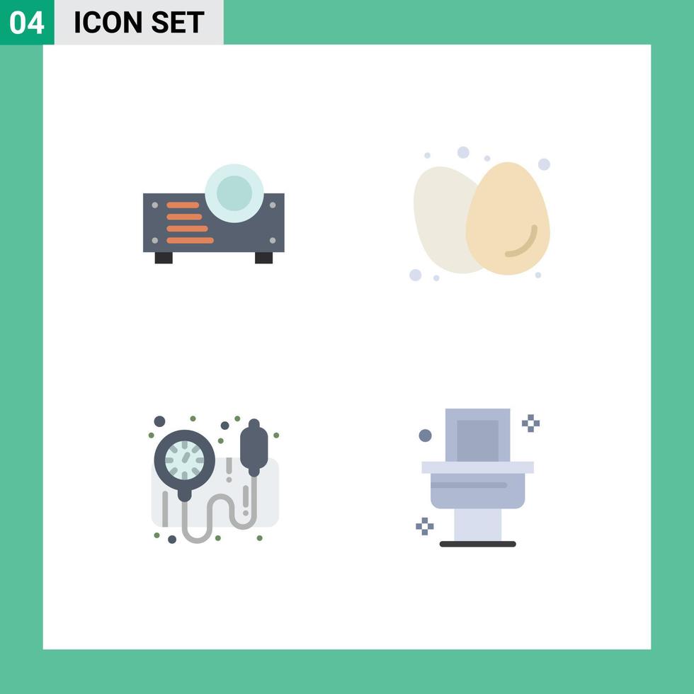 Pack of 4 creative Flat Icons of device bp gauge boiled eggs eggs toilet Editable Vector Design Elements