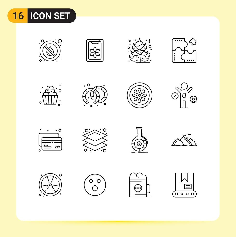 16 User Interface Outline Pack of modern Signs and Symbols of dessert jigsaw clip component app Editable Vector Design Elements