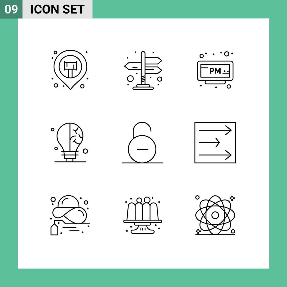 9 Outline concept for Websites Mobile and Apps secure padlock pm lock idea Editable Vector Design Elements