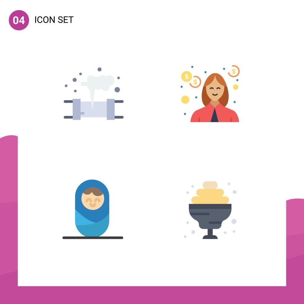 Flat Icon Pack of 4 Universal Symbols of gas baby waste investment cocktail Editable Vector Design Elements