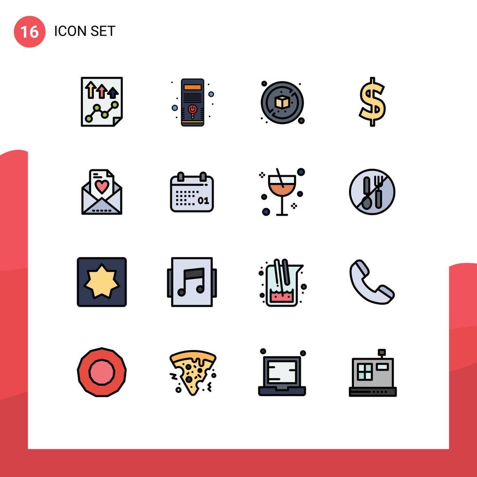 Universal Icon Symbols Group of 16 Modern Flat Color Filled Lines of mom email system money currency Editable Creative Vector Design Elements