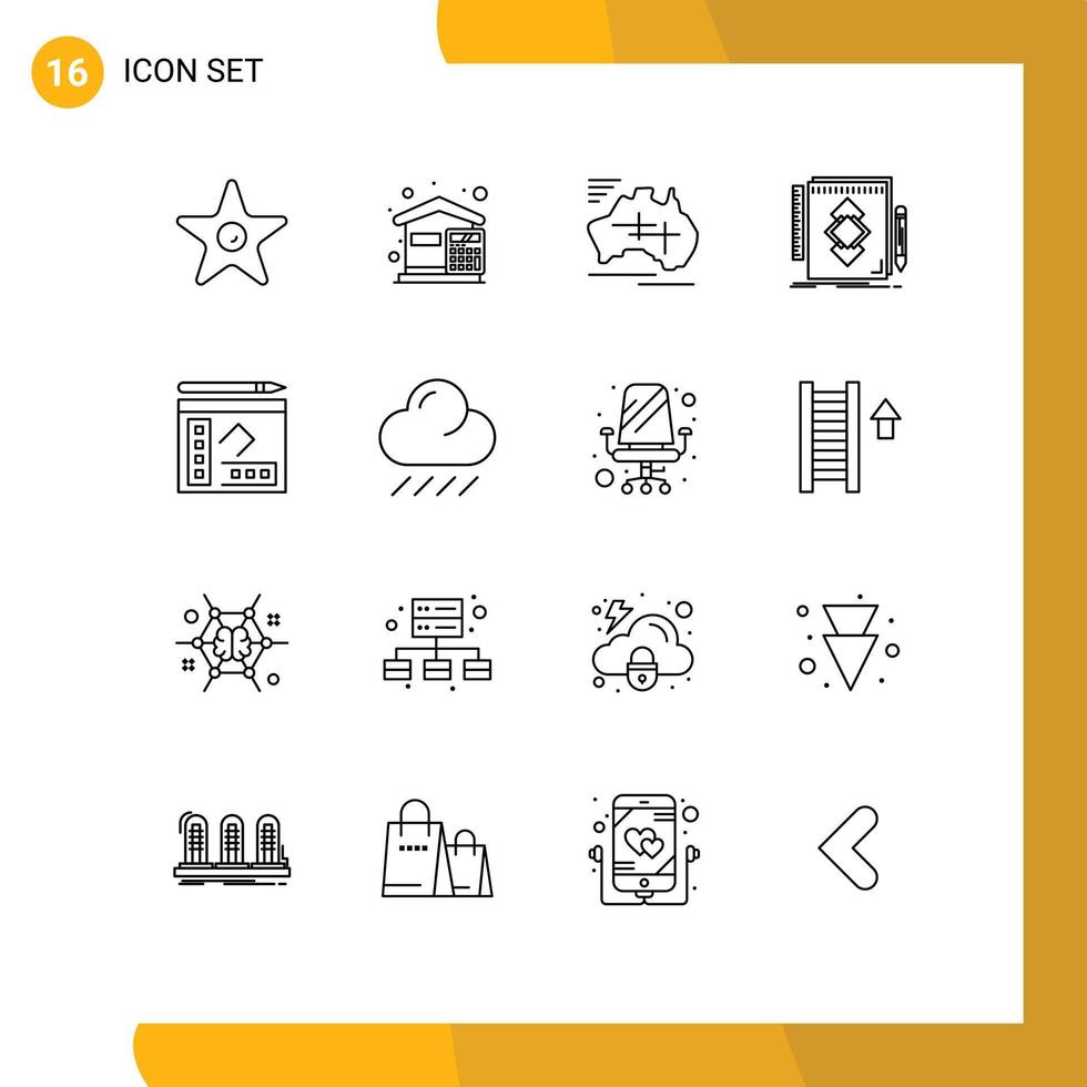 Set of 16 Commercial Outlines pack for draw tool house design travel Editable Vector Design Elements