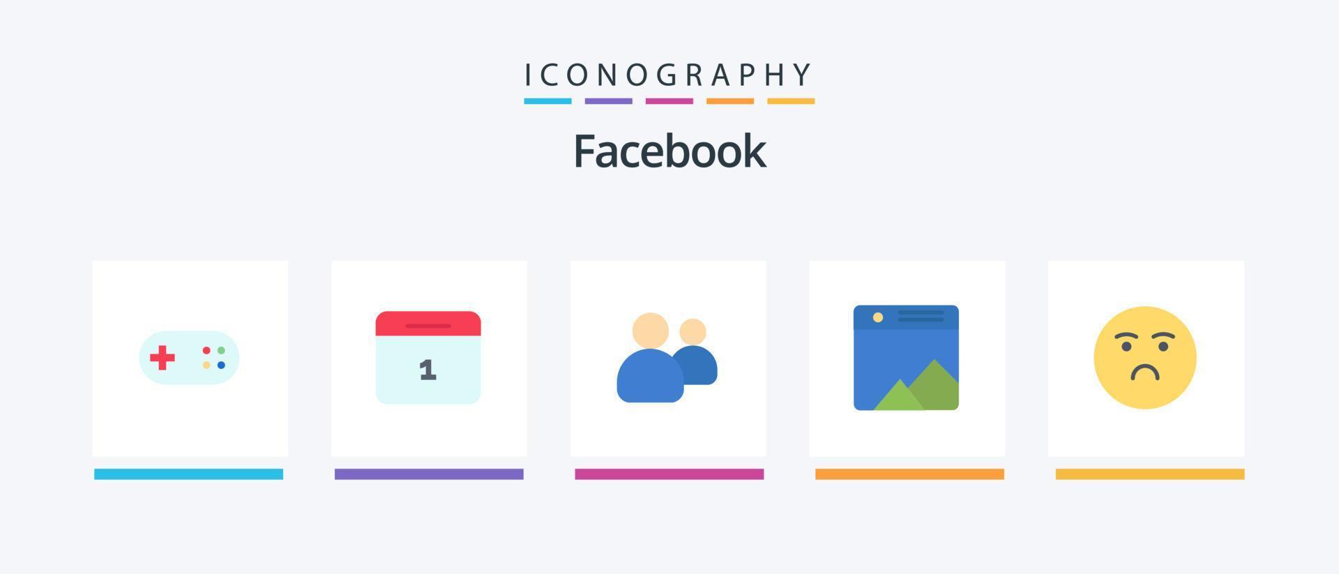 Facebook plano 5 5 icono paquete incluso emoción. web. amigos. galería. imagen. creativo íconos diseño vector