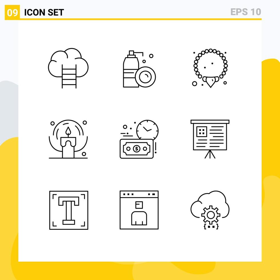 9 Universal Outline Signs Symbols of board investment jewelry budget estimate light Editable Vector Design Elements