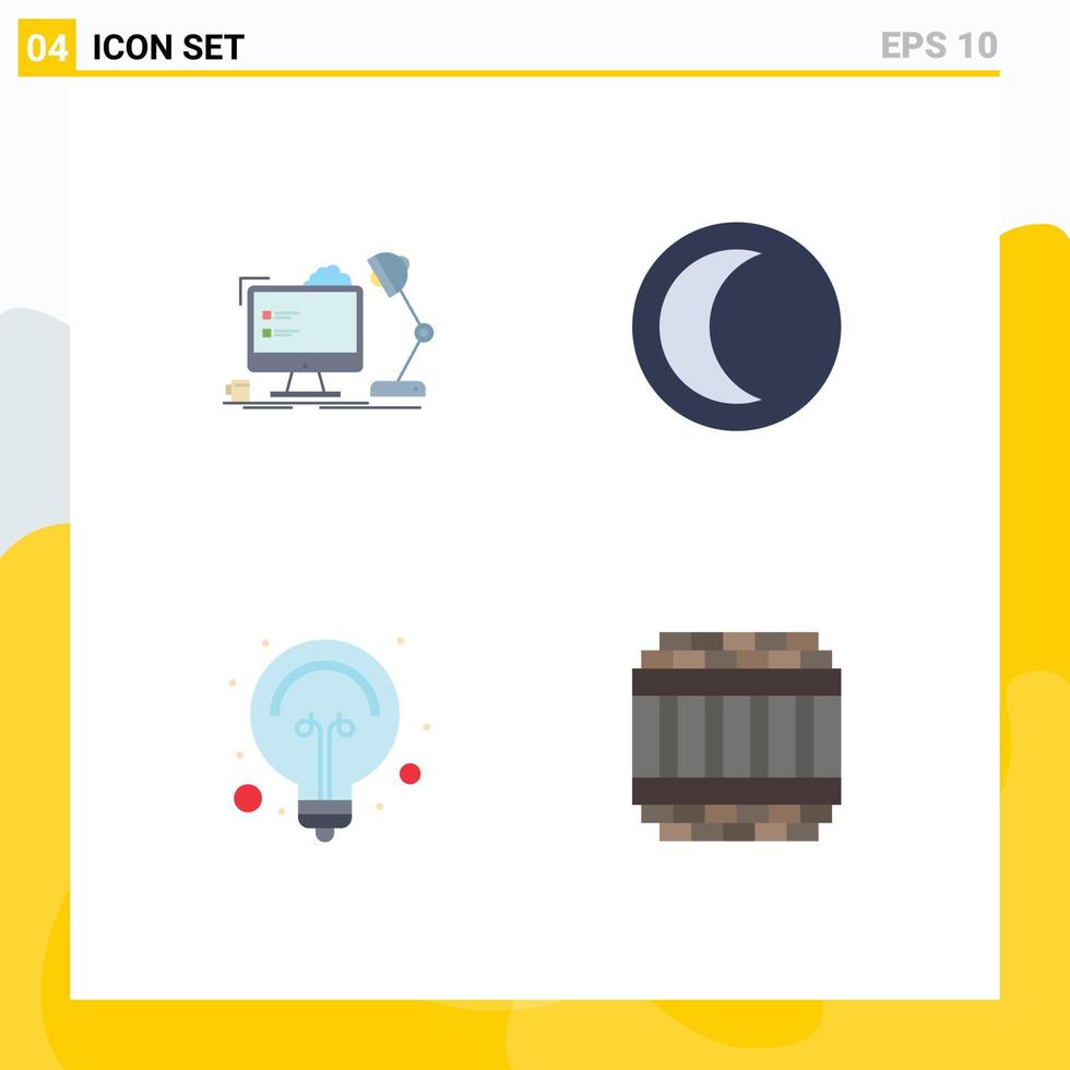 Modern Set of 4 Flat Icons and symbols such as workplace bulb lamp nature light Editable Vector Design Elements