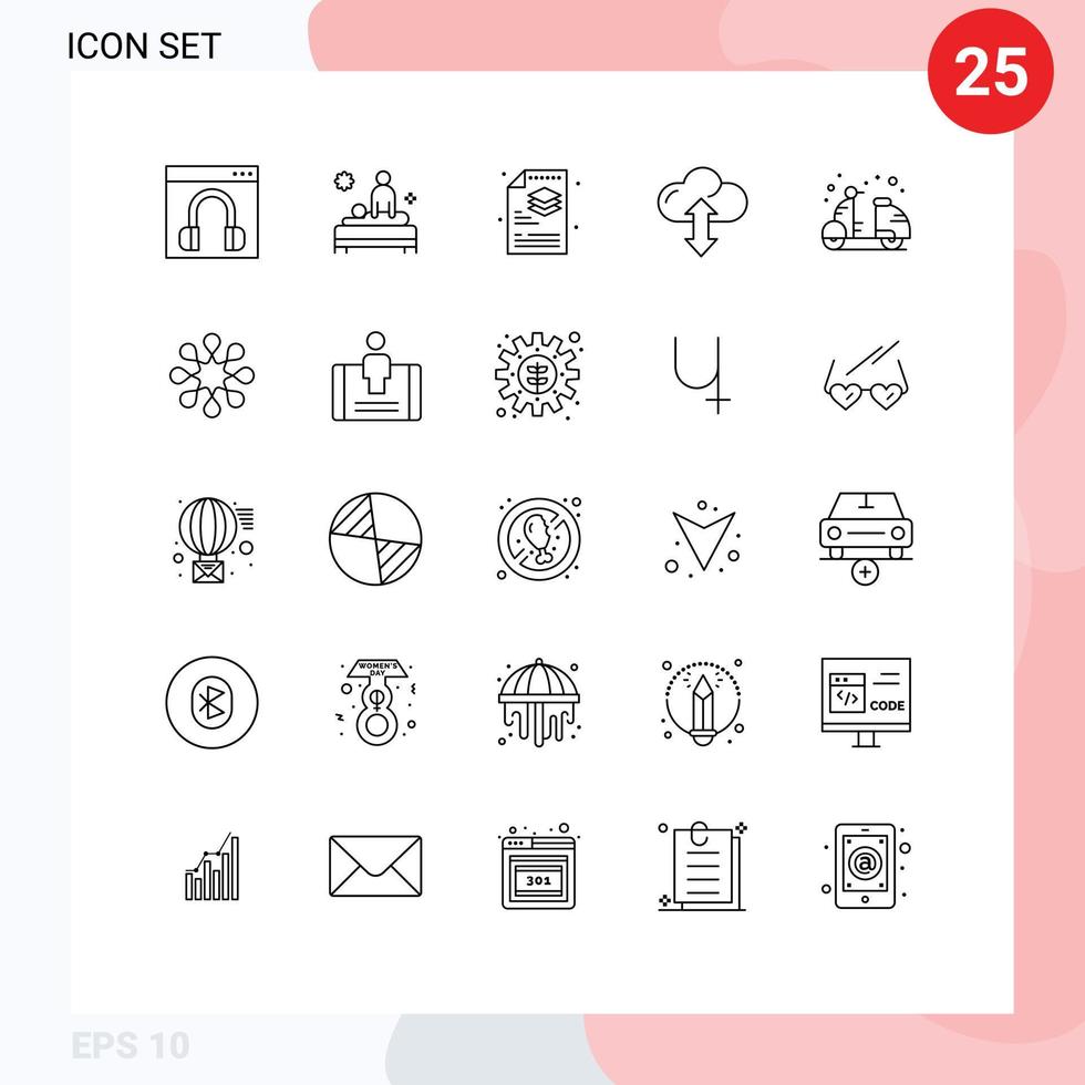 Stock Vector Icon Pack of 25 Line Signs and Symbols for down arrow massage cloud file Editable Vector Design Elements