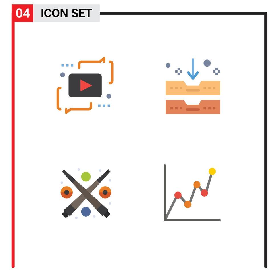 Group of 4 Flat Icons Signs and Symbols for advertising billiard media archive drawer game Editable Vector Design Elements