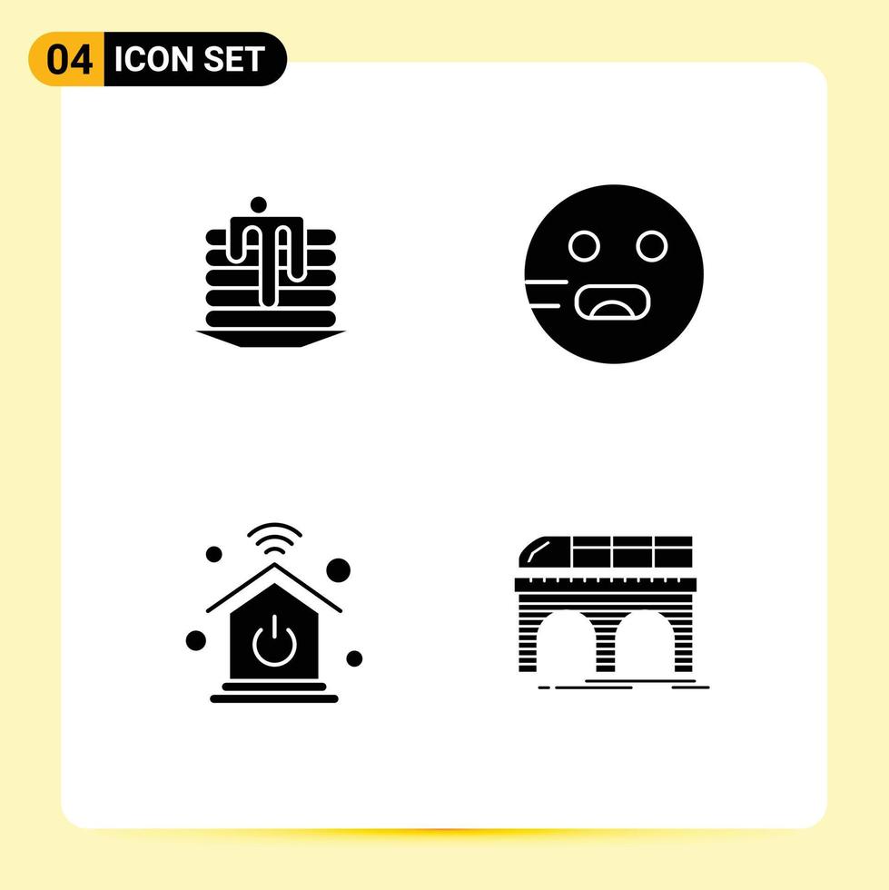 Universal Icon Symbols Group of 4 Modern Solid Glyphs of cake intelligent home canada hungry metro Editable Vector Design Elements