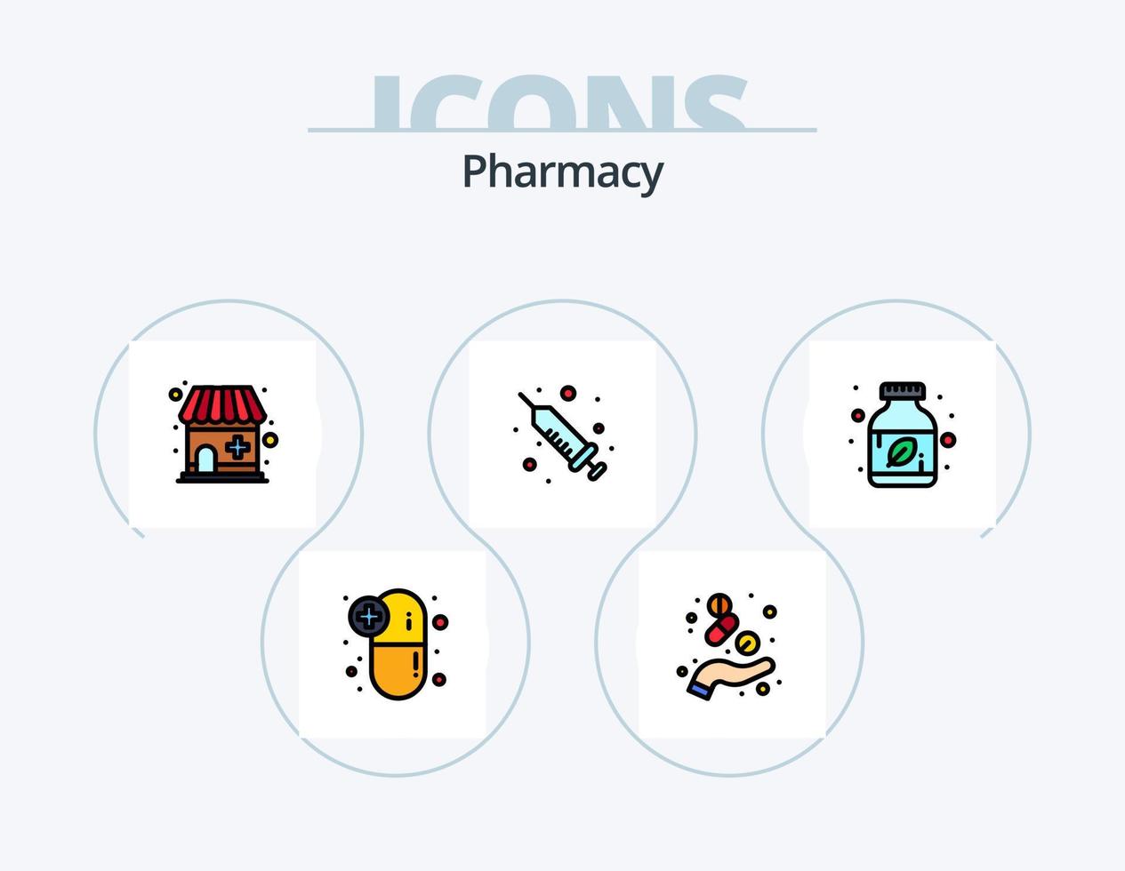 Pharmacy Line Filled Icon Pack 5 Icon Design. sugar. level. digital. medical. injection vector